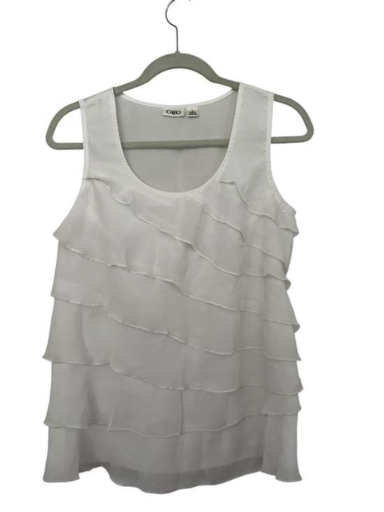 Cato Tops - Cato White Women’s Sleeveless Ruffle Tiered  Scoop Neck Blouse Size Small